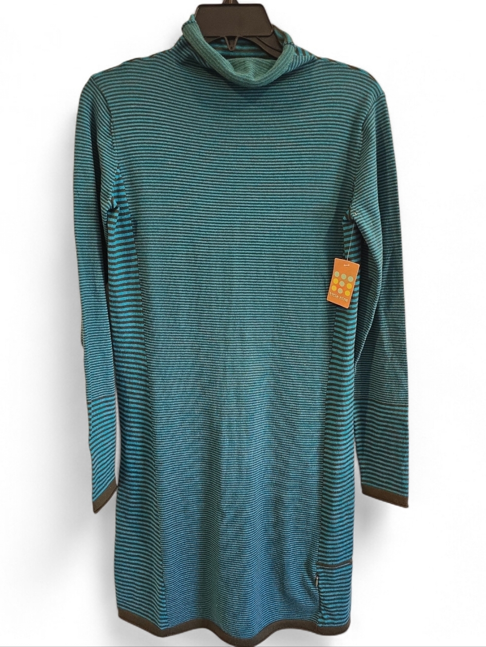 Title Nine Teal‎ blue stripe sweater turtleneck dress size Small |NWT